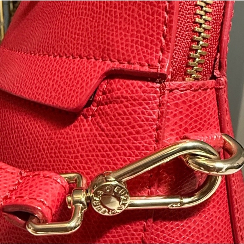 Like New Furla Red Leather 2-way Bag with Gold Charm. Zippered outside storage. - Picture 10 of 12